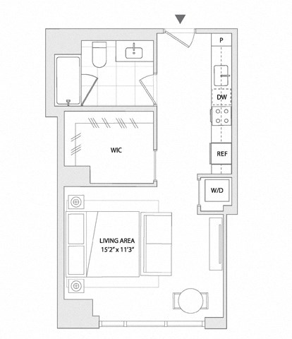 Floor plan for studio, 1 bath, 478 sqft